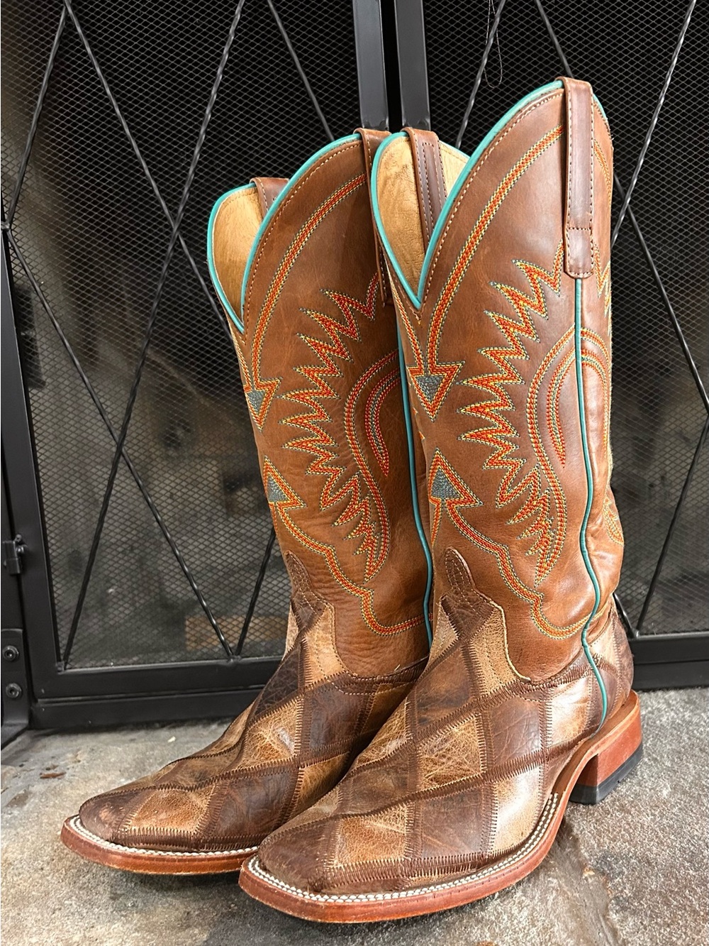 Men’s or women’s Brown Leather Western Boots with Turquoise Trim